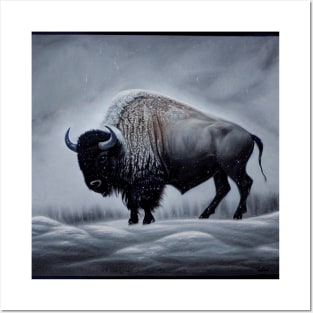 Bison in Snowstorm Posters and Art